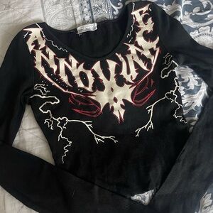 Alt Style Black Graphic Long Sleeve Crop Top